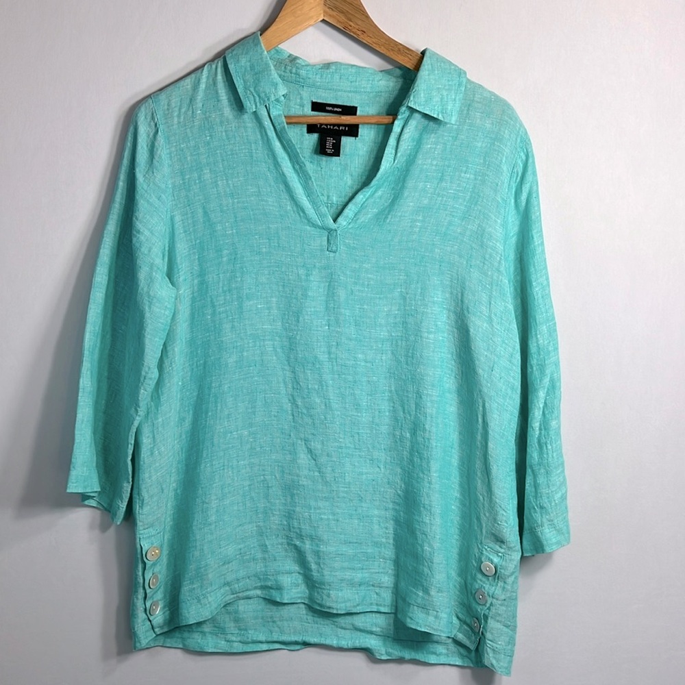 Tahari Tunic 100% Linen Top size M